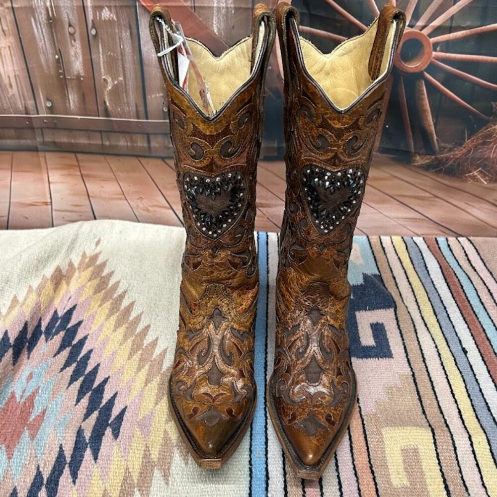 Women's Corral Leather Snip Toe Western Cowgirl Boots Size 6 1/2 - Picture 2 of 8